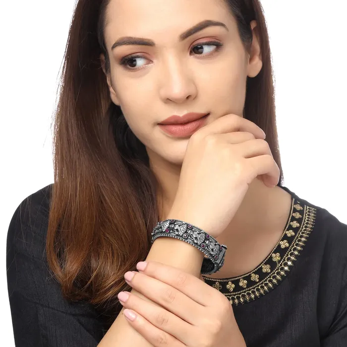 Yellow Chimes Bracelets Yellow Chimes Bangles for Women and Girls Traditional Silver Oxidised Bangles for Girls Temple Bangle Birthday Gift For girls and women Anniversary Gift for Wife