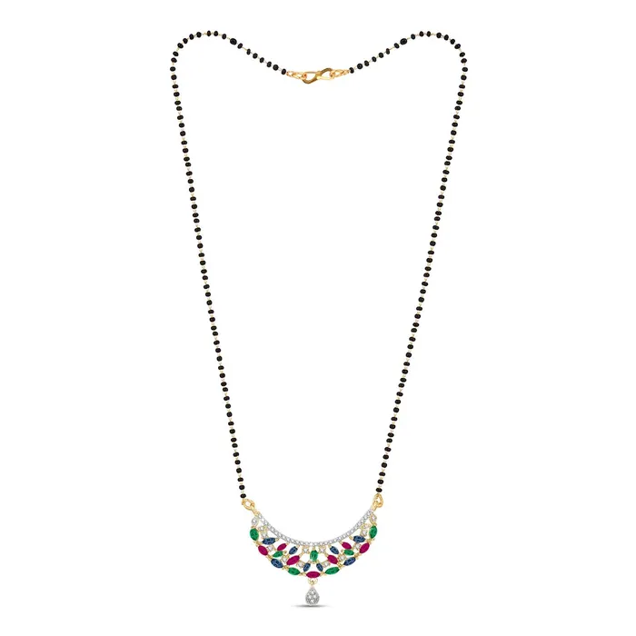 Yellow Chimes Bracelets Yellow Chimes Classic Multicolor ADAmerican Diamond Studded Ethnic Black Beads Designer Mangalsutra Set with Earrings for Women