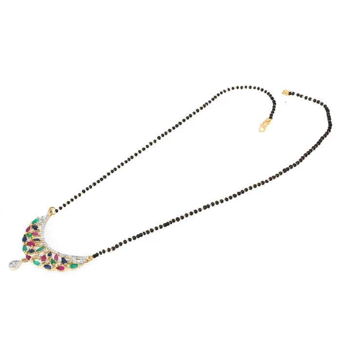 Yellow Chimes Bracelets Yellow Chimes Classic Multicolor ADAmerican Diamond Studded Ethnic Black Beads Designer Mangalsutra Set with Earrings for Women