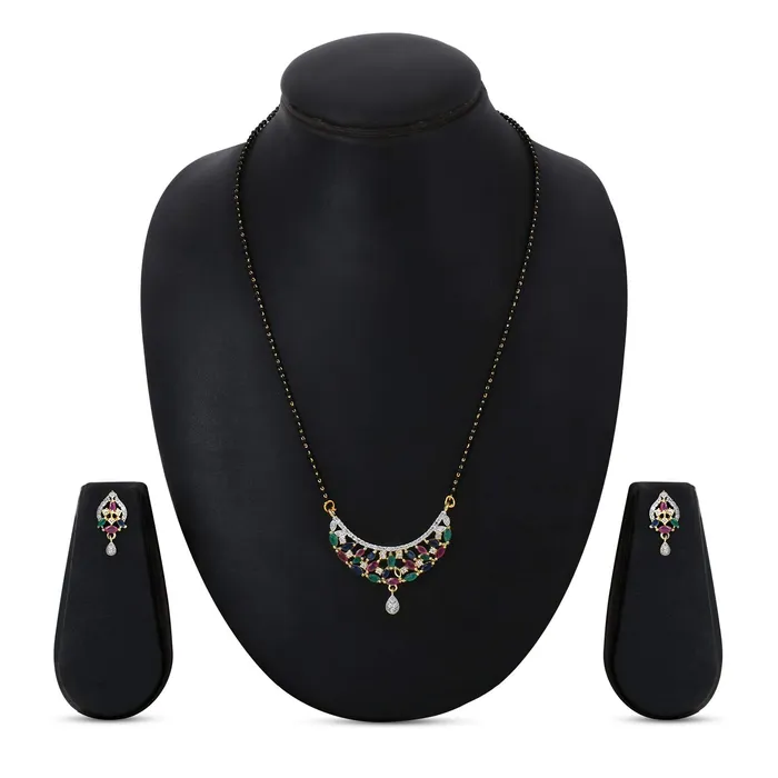 Yellow Chimes Bracelets Yellow Chimes Classic Multicolor ADAmerican Diamond Studded Ethnic Black Beads Designer Mangalsutra Set with Earrings for Women