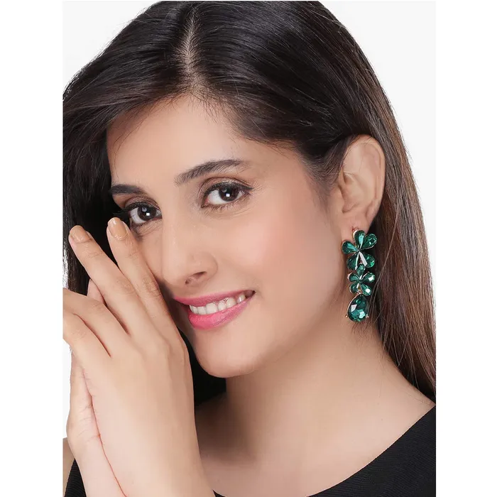 Yellow Chimes Bracelets Yellow Chimes Combo of Two Pair Elegant Gold Plated Floral Crystal Drop Stud Earrings for Women and Girls