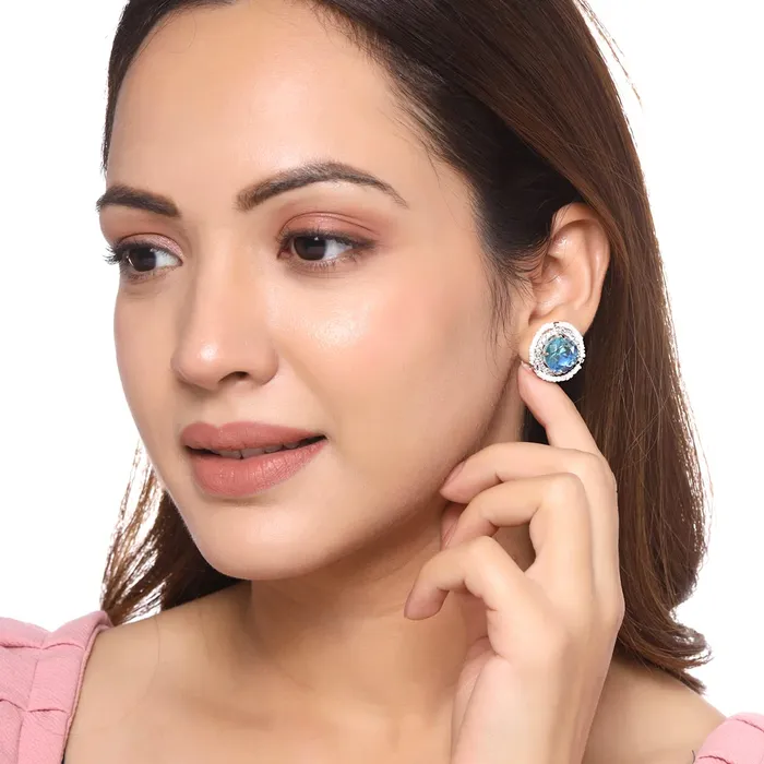 Yellow Chimes Bracelets Yellow Chimes Earrings for Women and Girls Blue Crystal Studs Silver Toned Circle Stud Earrings Birthday Gift for girls and women Anniversary Gift for Wife