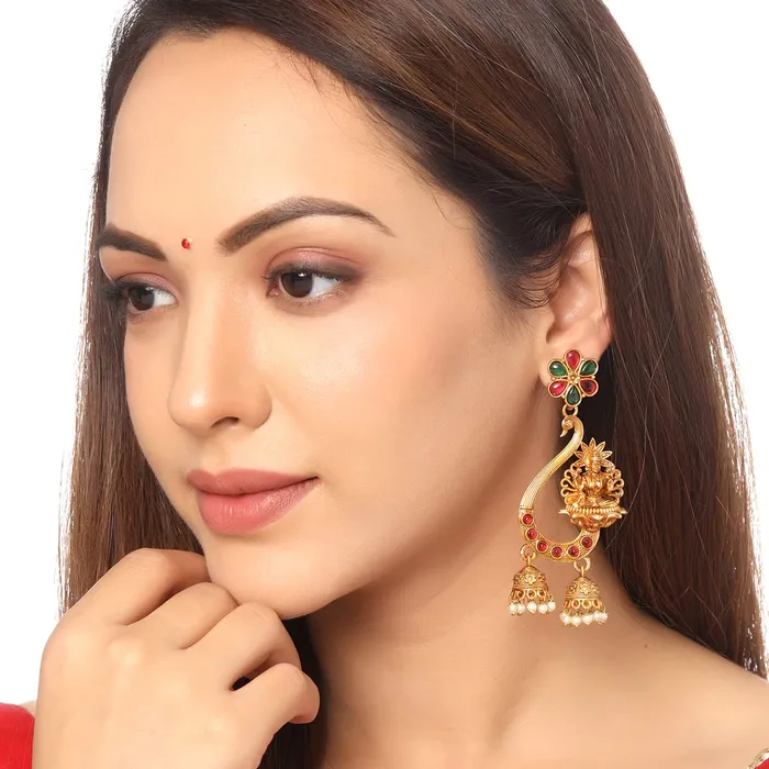 Yellow Chimes Bracelets Yellow Chimes Earrings for Women and Girls Traditional Chandbali Earrings Gold Plated Beads Drop Temple Earrings Birthday Gift for girls and women Anniversary Gift for Wife Style 6