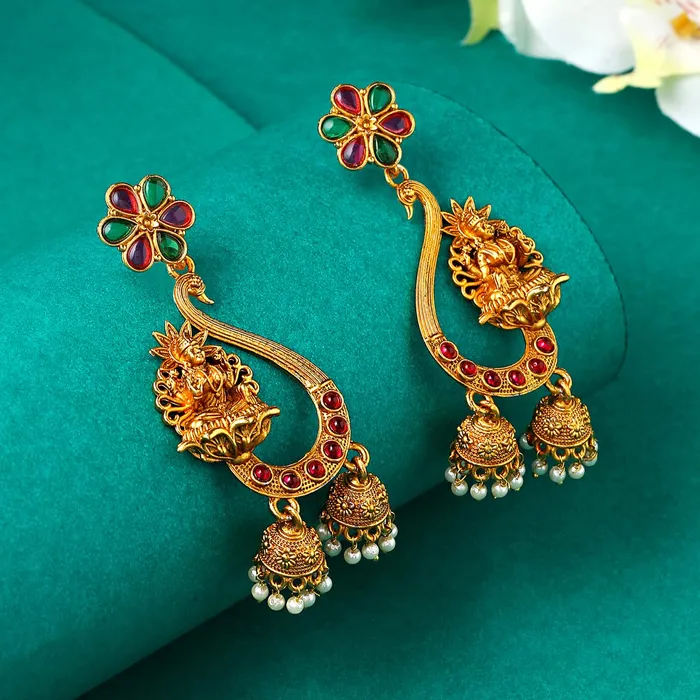 Yellow Chimes Bracelets Yellow Chimes Earrings for Women and Girls Traditional Chandbali Earrings Gold Plated Beads Drop Temple Earrings Birthday Gift for girls and women Anniversary Gift for Wife Style 6