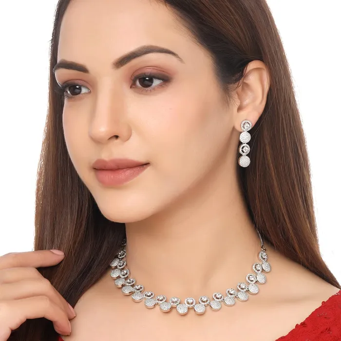 Yellow Chimes Bracelets Yellow Chimes Jewellery Set for Women Rhodium Plated ADAmerican Diamond Studded Multicolor Crystal Necklace Set with Earrings for Women and Girls Style 6