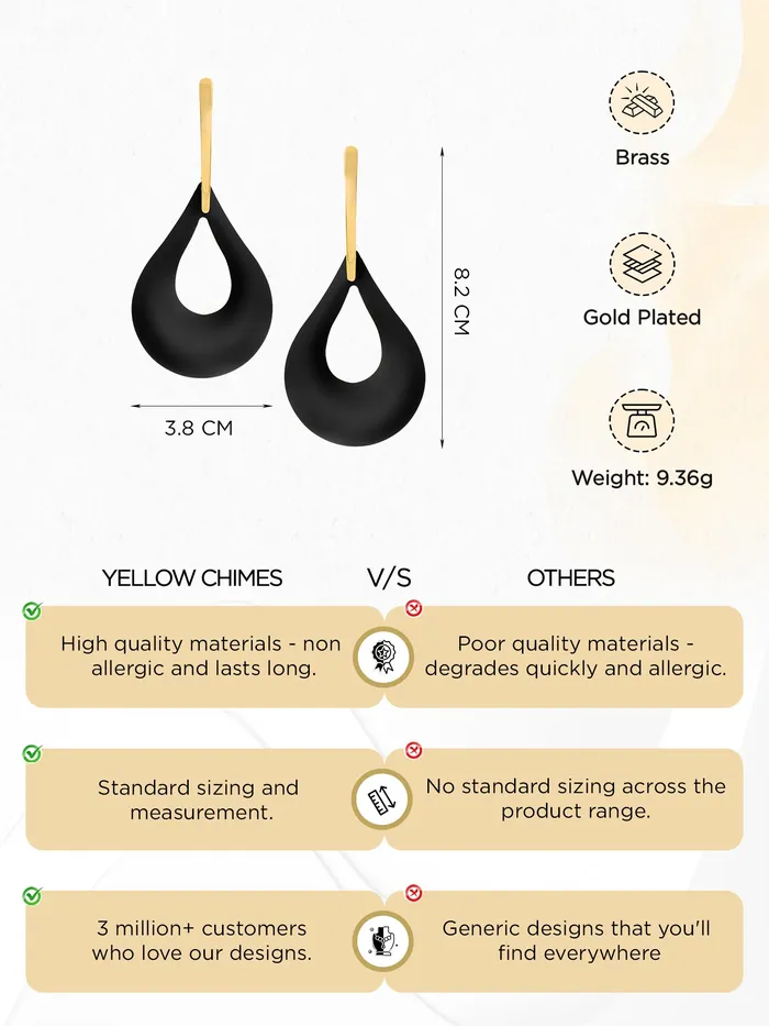Yellow Chimes Bracelets Yellow Chimes Long Drop Earrings for Women Girls Fashion Golden Women Earrings Gold Plated Black Drop Long Earrings for Women Birthday Gift for Girls Anniversary Gift for Wife