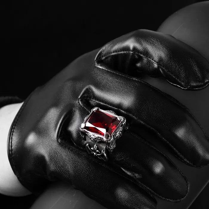 Yellow Chimes Bracelets Yellow Chimes Rings for Men Red Square Shaped Stainless Steel Tough Silver Ring for Men and Boys