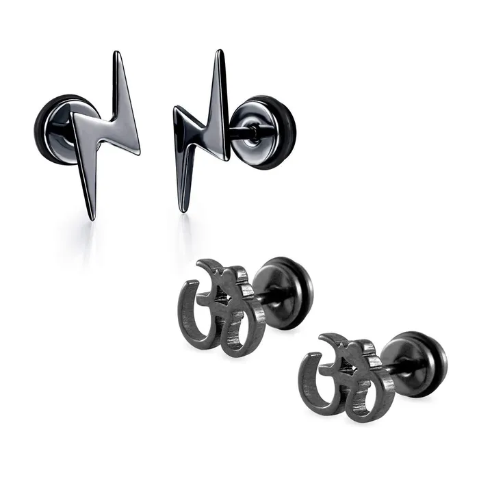 Yellow Chimes Bracelets Yellow Chimes Trendy Combo of 2 Pairs Stainless Steel Black Spark Star Om Stud Earrings Men and Boys