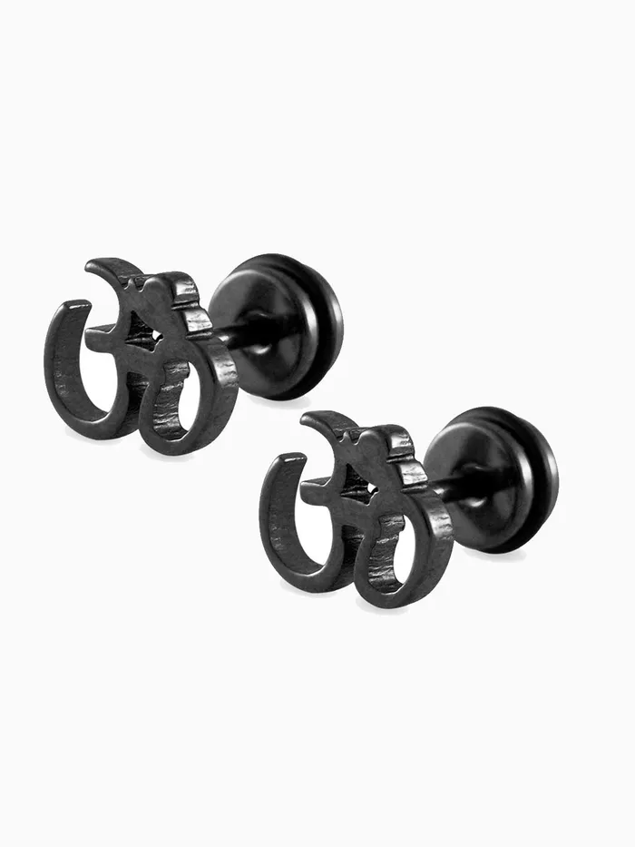 Yellow Chimes Bracelets Yellow Chimes Trendy Combo of 2 Pairs Stainless Steel Black Spark Star Om Stud Earrings Men and Boys