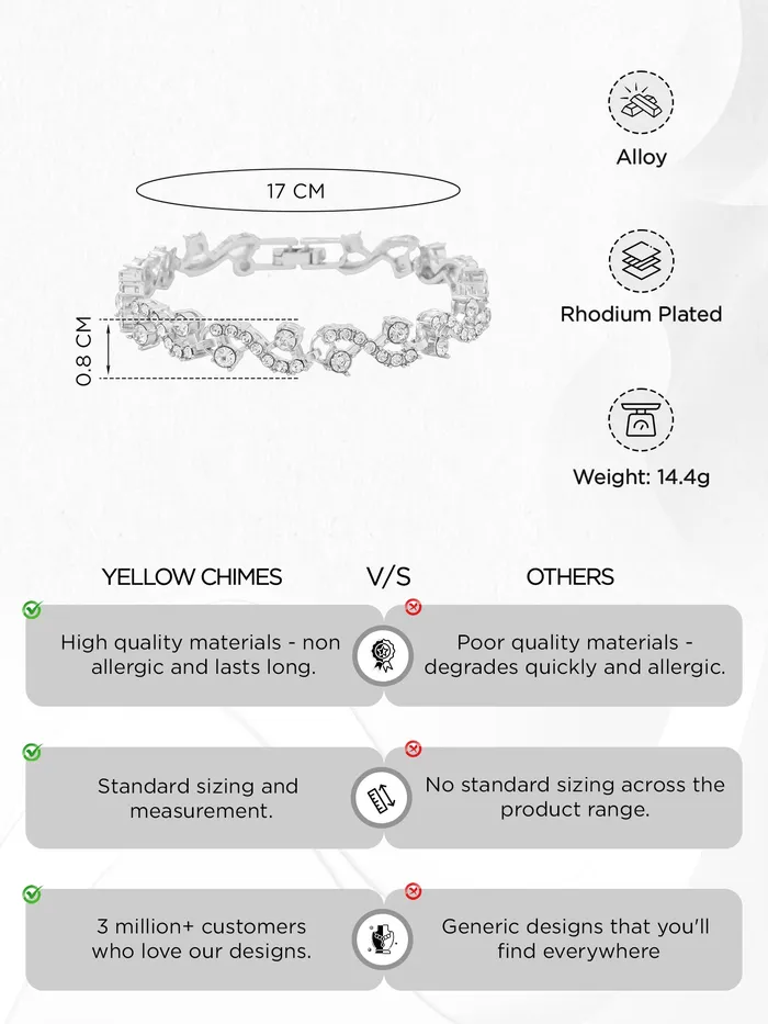 Yellow Chimes Bracelets Yellow Chimes Women Crystal Bracelets Silver Toned Bracelets for Women CZ Crystals Bracelet For Women Birthday Gift for Girls Women Anniversary Gift for Wife