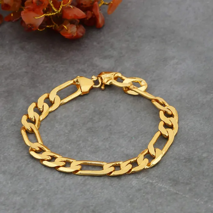 Yellow Chimes Chain Bracelet for Men 18K Gold Plated Thick Figaro Wrist Chain Link Bracelet for Men and Boys Yellow Chimes Necklaces