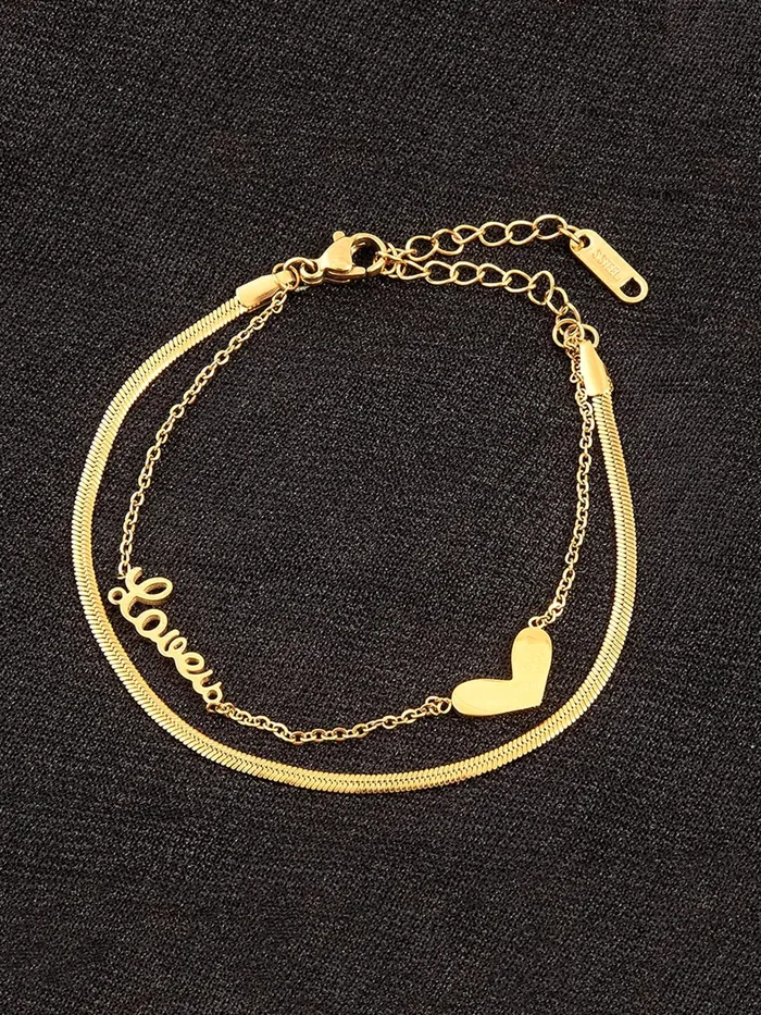 Yellow Chimes Chain Bracelet for Women GoldPlated 2 Layered Stainless Steel Heart Charm Love Bracelet For Women and Girls Yellow Chimes Earrings