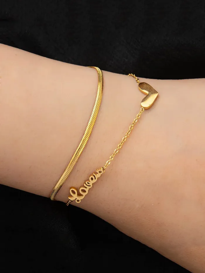 Yellow Chimes Chain Bracelet for Women GoldPlated 2 Layered Stainless Steel Heart Charm Love Bracelet For Women and Girls Yellow Chimes Earrings