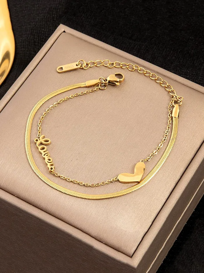 Yellow Chimes Chain Bracelet for Women GoldPlated 2 Layered Stainless Steel Heart Charm Love Bracelet For Women and Girls Yellow Chimes Earrings