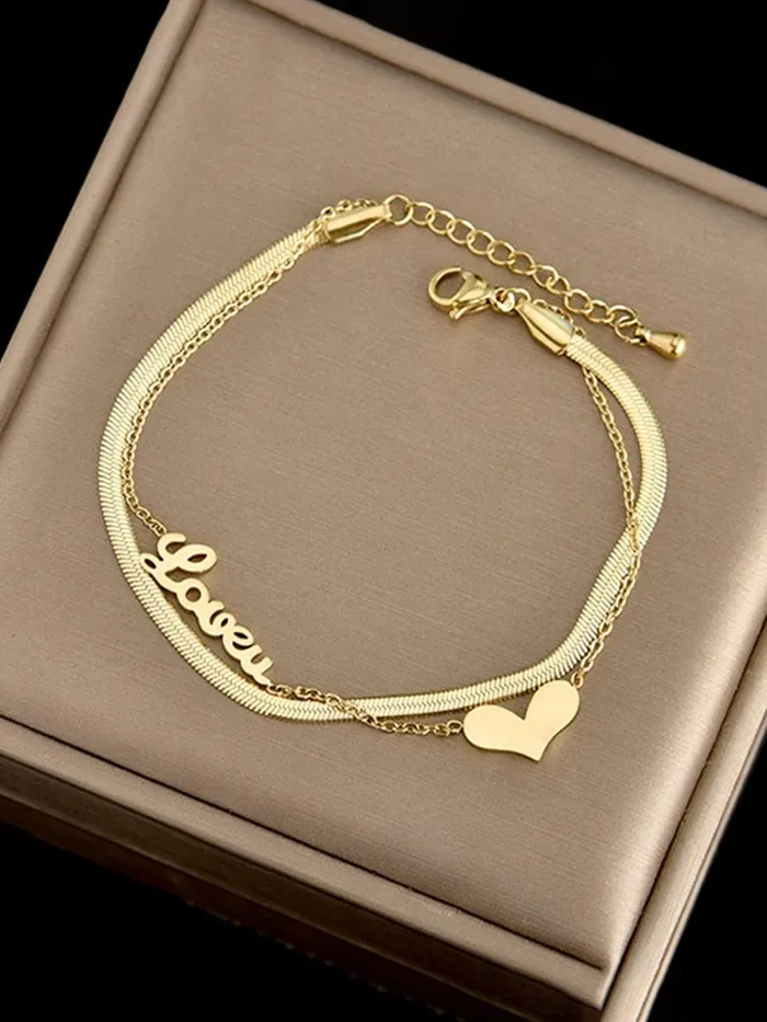 Yellow Chimes Chain Bracelet for Women GoldPlated 2 Layered Stainless Steel Heart Charm Love Bracelet For Women and Girls Yellow Chimes Earrings
