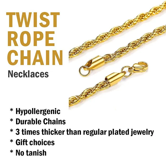 Yellow Chimes Chain for Men and Boys Golden Twisted Rope Neck Chain for Men Stainless Steel Chains for Men Birthday Gift for Men and Boys Anniversary Gift for Husband Yellow Chimes Necklaces