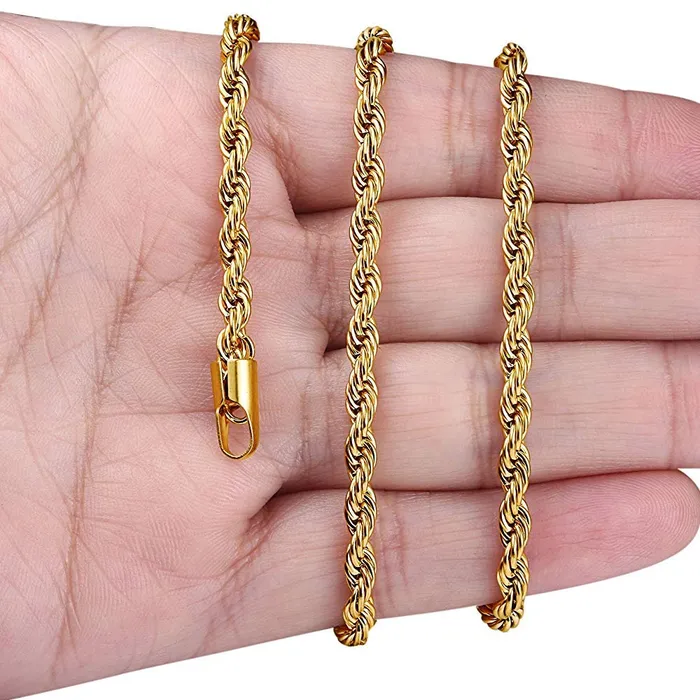 Yellow Chimes Chain for Men and Boys Golden Twisted Rope Neck Chain for Men Stainless Steel Chains for Men Birthday Gift for Men and Boys Anniversary Gift for Husband Yellow Chimes Necklaces