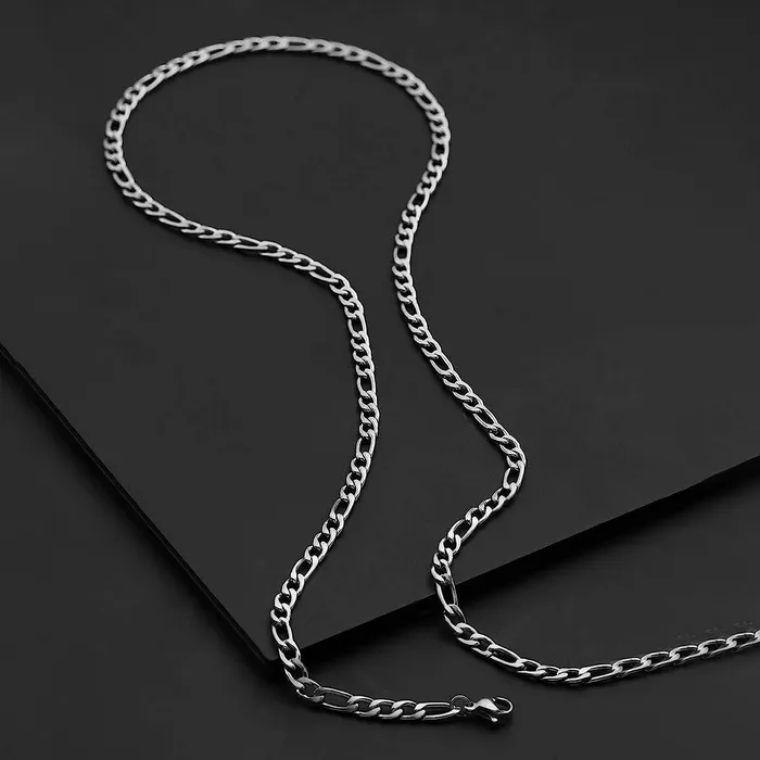 Yellow Chimes Chain for Men and Boys Silver Figaro Neck Chain for Men 2 Pcs Combo of Stainless Steel Chains for Men Birthday Gift for Men and Boys Anniversary Gift for Husband Yellow Chimes Rings