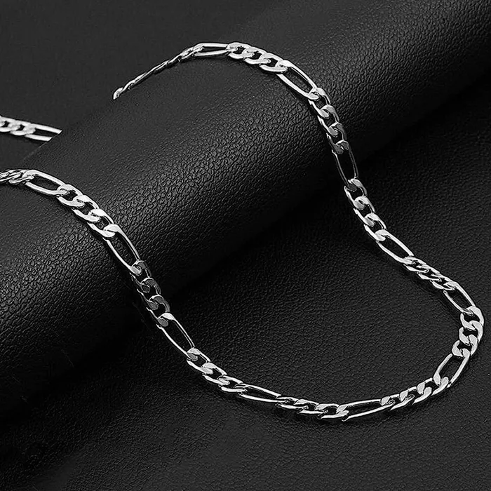 Yellow Chimes Chain for Men and Boys Silver Figaro Neck Chain for Men 2 Pcs Combo of Stainless Steel Chains for Men Birthday Gift for Men and Boys Anniversary Gift for Husband Yellow Chimes Rings