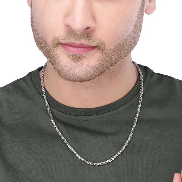 Yellow Chimes Chain for Men and Boys Silver Figaro Neck Chain for Men 2 Pcs Combo of Stainless Steel Chains for Men Birthday Gift for Men and Boys Anniversary Gift for Husband Yellow Chimes Rings