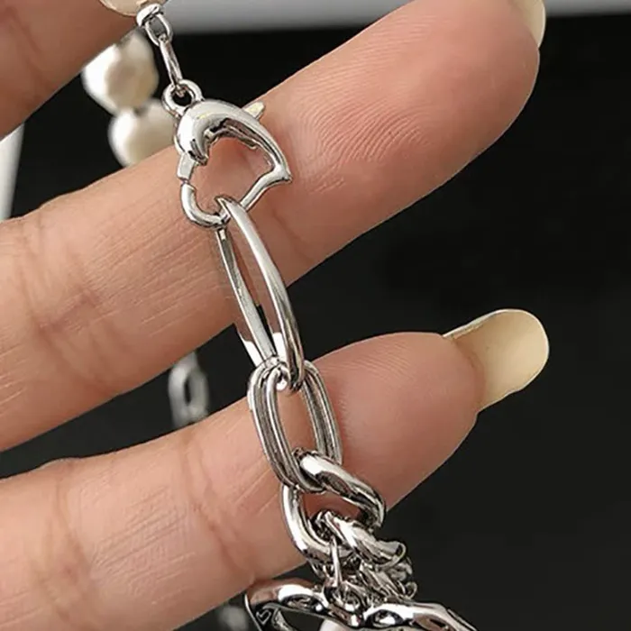 Yellow Chimes Chain Necklace for Women Pearl Necklace Silver Plated Stainless Steel Chain With Heart Charm Pendant Necklace For Women and Girls Yellow Chimes Necklaces