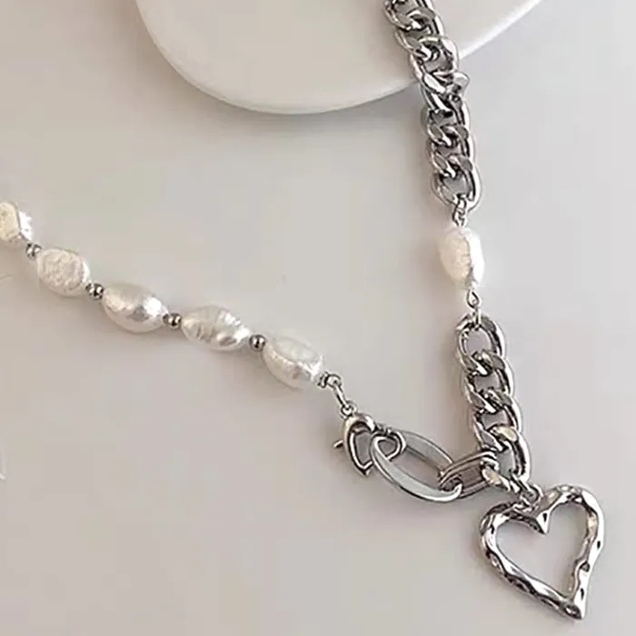 Yellow Chimes Chain Necklace for Women Pearl Necklace Silver Plated Stainless Steel Chain With Heart Charm Pendant Necklace For Women and Girls Yellow Chimes Necklaces
