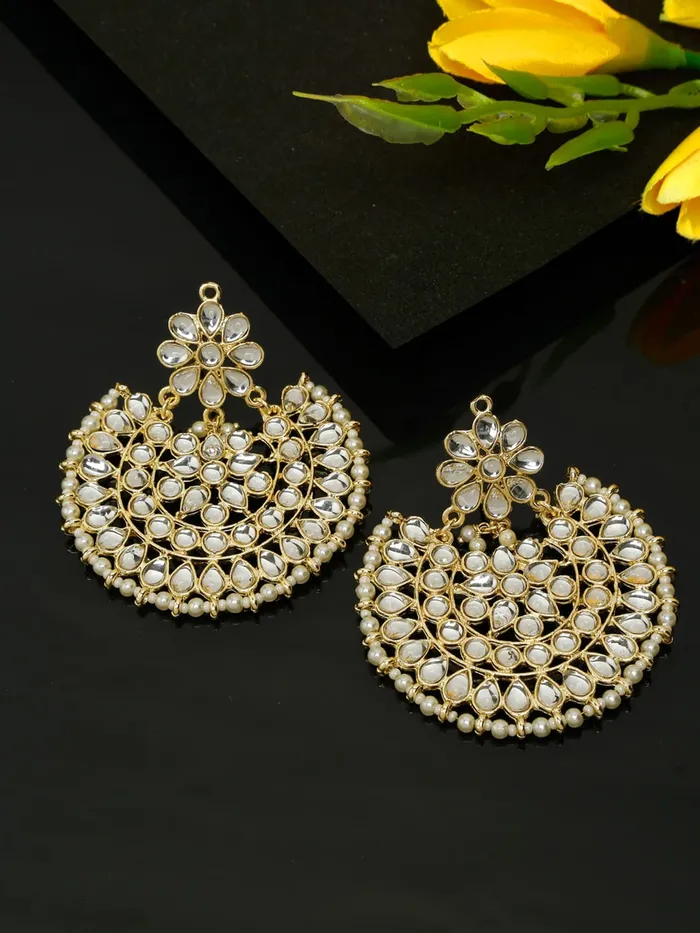 Yellow Chimes Chandbali Earrings for Women Gold Plated Kundan Studded 3 Layered Lond Chand bali Earrings for Women and Girls Yellow Chimes Rings
