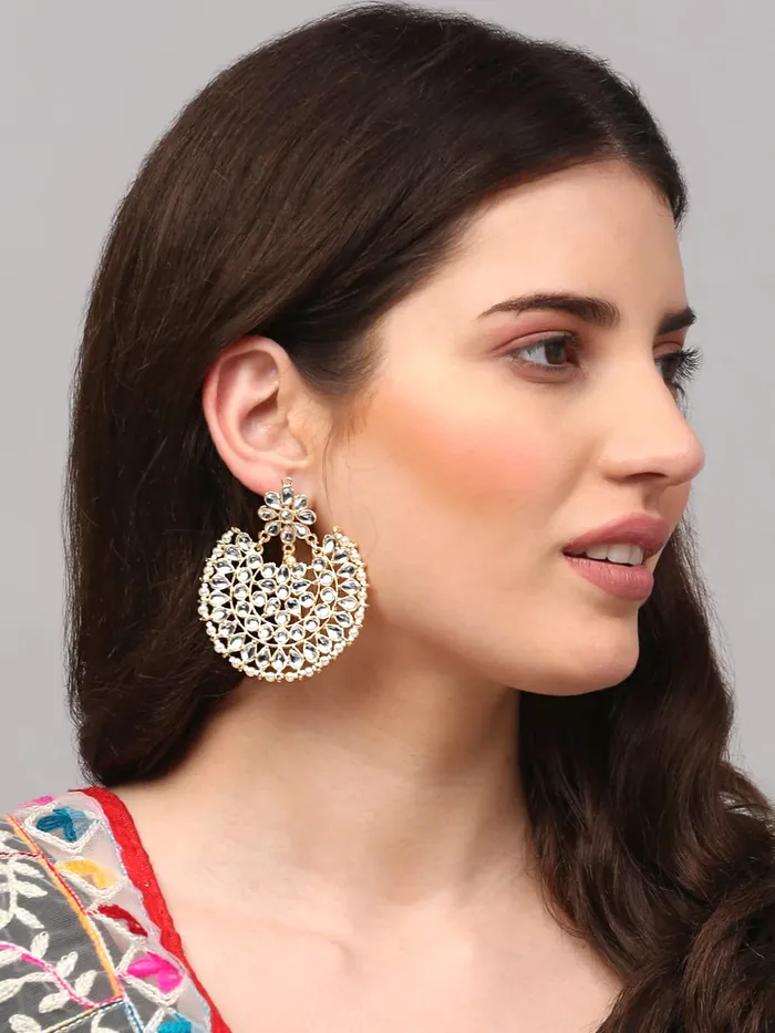Yellow Chimes Chandbali Earrings for Women Gold Plated Kundan Studded 3 Layered Lond Chand bali Earrings for Women and Girls Yellow Chimes Rings