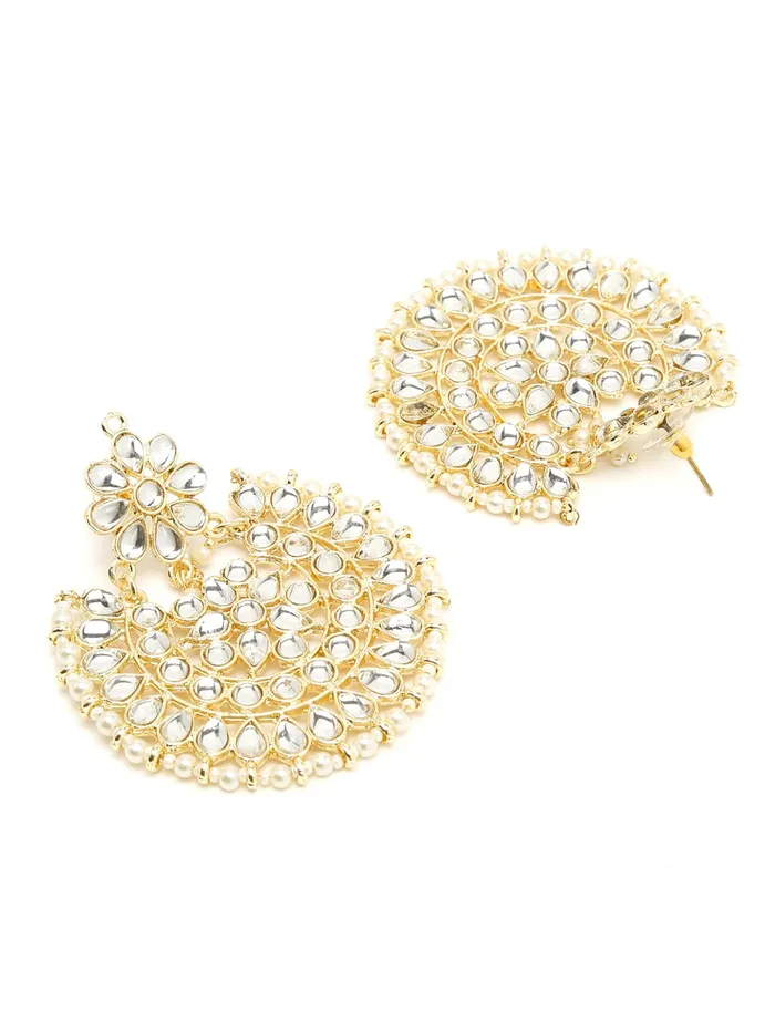 Yellow Chimes Chandbali Earrings for Women Gold Plated Kundan Studded 3 Layered Lond Chand bali Earrings for Women and Girls Yellow Chimes Rings
