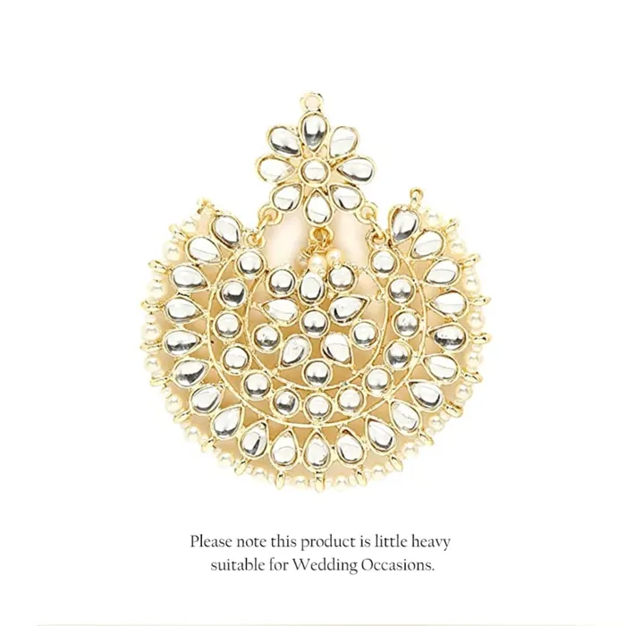 Yellow Chimes Chandbali Earrings for Women Gold Plated Kundan Studded 3 Layered Lond Chand bali Earrings for Women and Girls Yellow Chimes Rings