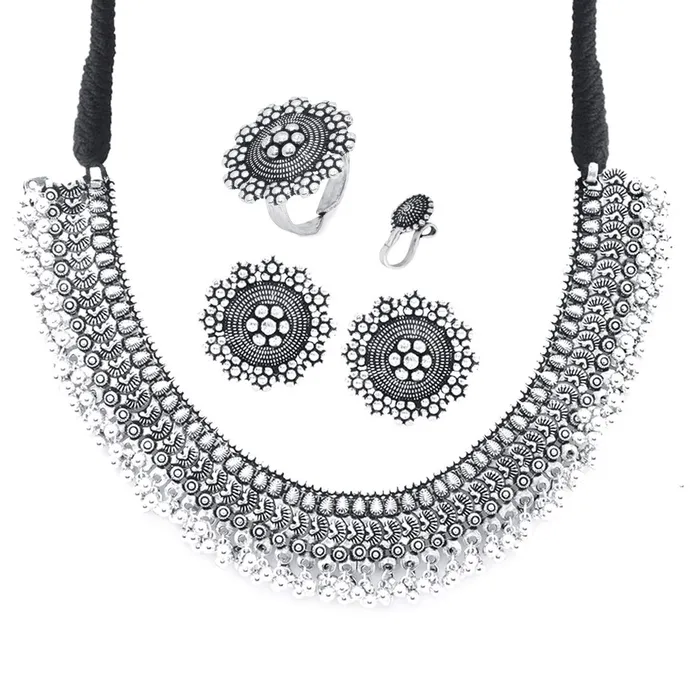 Yellow Chimes Classic German Silver Oxidised Crafted Traditional Choker Necklace Set With Earring Jewellery Set Jewellery Set for Women Osidized Silver YCTJNS32OXDCHKSL Yellow Chimes Earrings Yellow Chimes Classic German Silver Oxidised Crafted Traditional Choker Necklace Set With Earring Jewellery Set Jewellery Set for Women Osidized Silver YCTJNS32OXDCHKSL Yellow Chimes Earrings