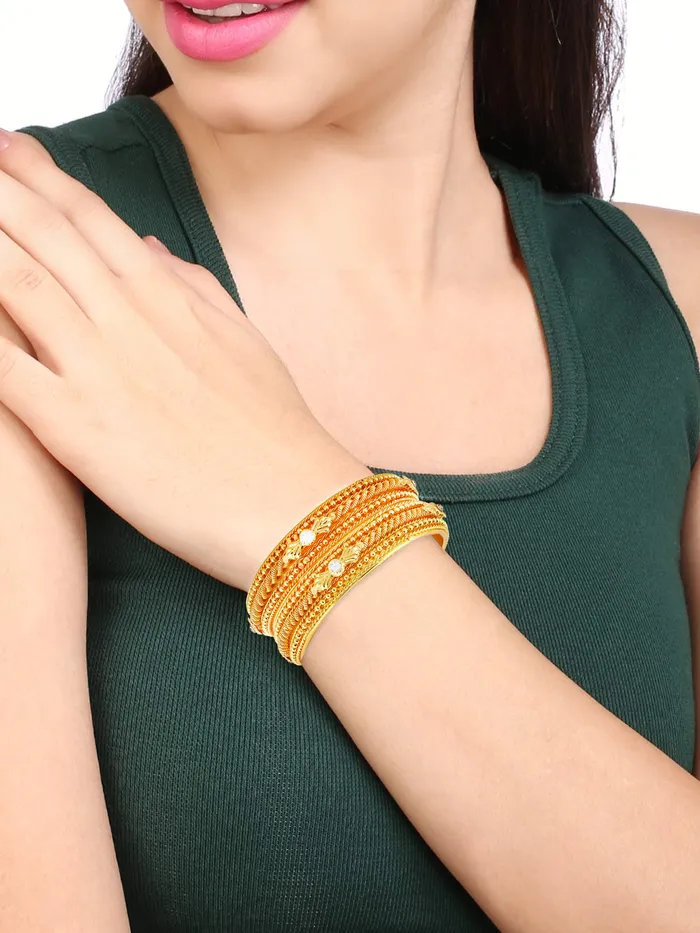 Yellow Chimes Classic Look 2 Pcs Bangle Set Gold Plated Traditional Ethnic Bangles for Women and Girls 26 Yellow Chimes Rings