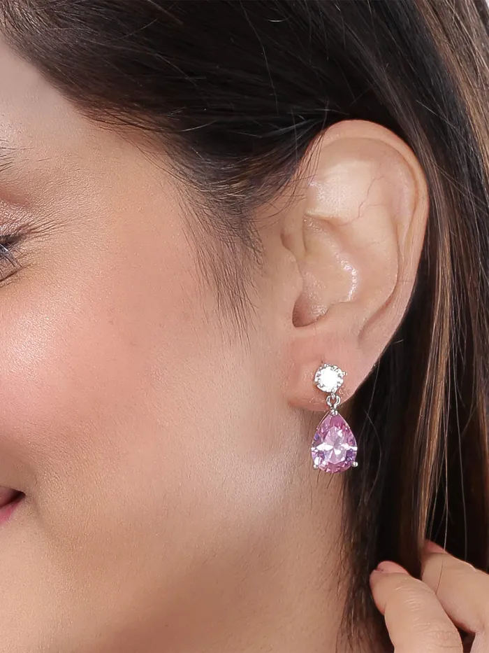 Yellow Chimes Combo of Two Pairs Classic Designer Dangling Pink Crystal Rose Gold Plated Opal Drop Earrings for Women and Girls Yellow Chimes Earrings