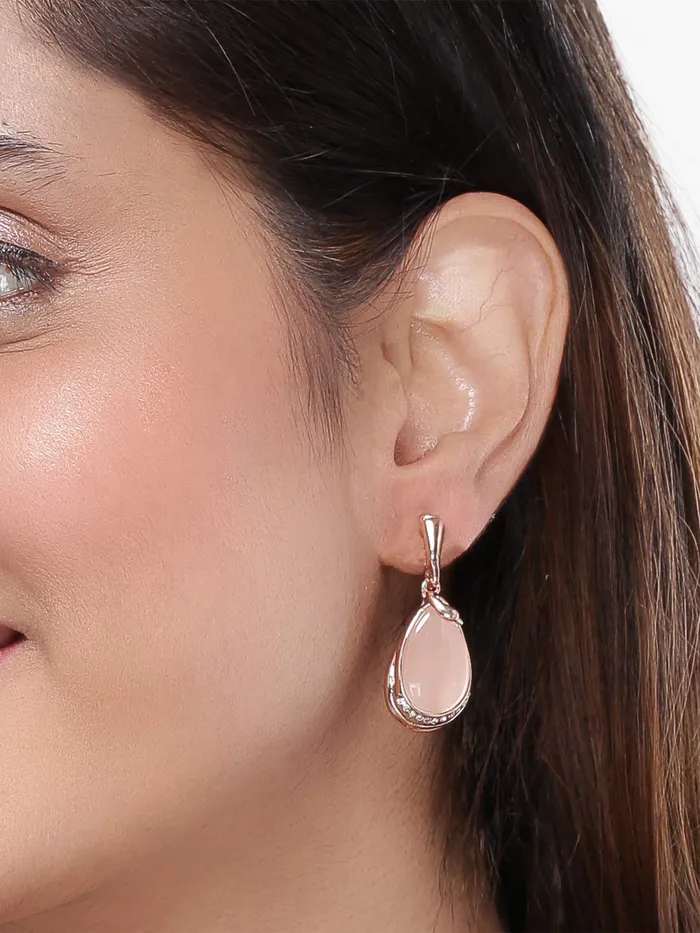 Yellow Chimes Combo of Two Pairs Classic Designer Dangling Pink Crystal Rose Gold Plated Opal Drop Earrings for Women and Girls Yellow Chimes Earrings