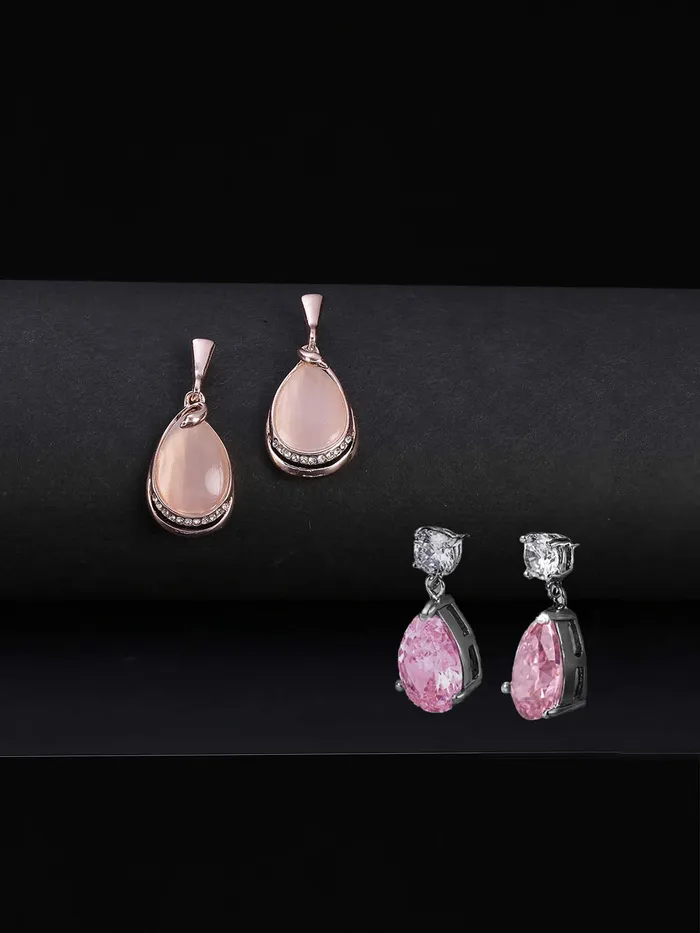 Yellow Chimes Combo of Two Pairs Classic Designer Dangling Pink Crystal Rose Gold Plated Opal Drop Earrings for Women and Girls Yellow Chimes Earrings