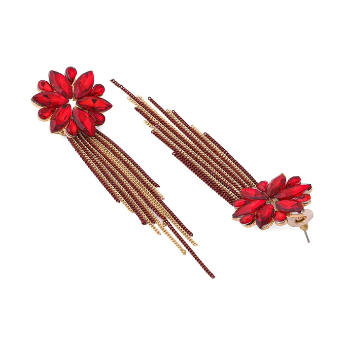 Yellow Chimes Crystal Danglers Earrings for Women Floral Shaped Crystal Red Long Chain Dangler Earrings for Women and Girls Yellow Chimes Necklaces