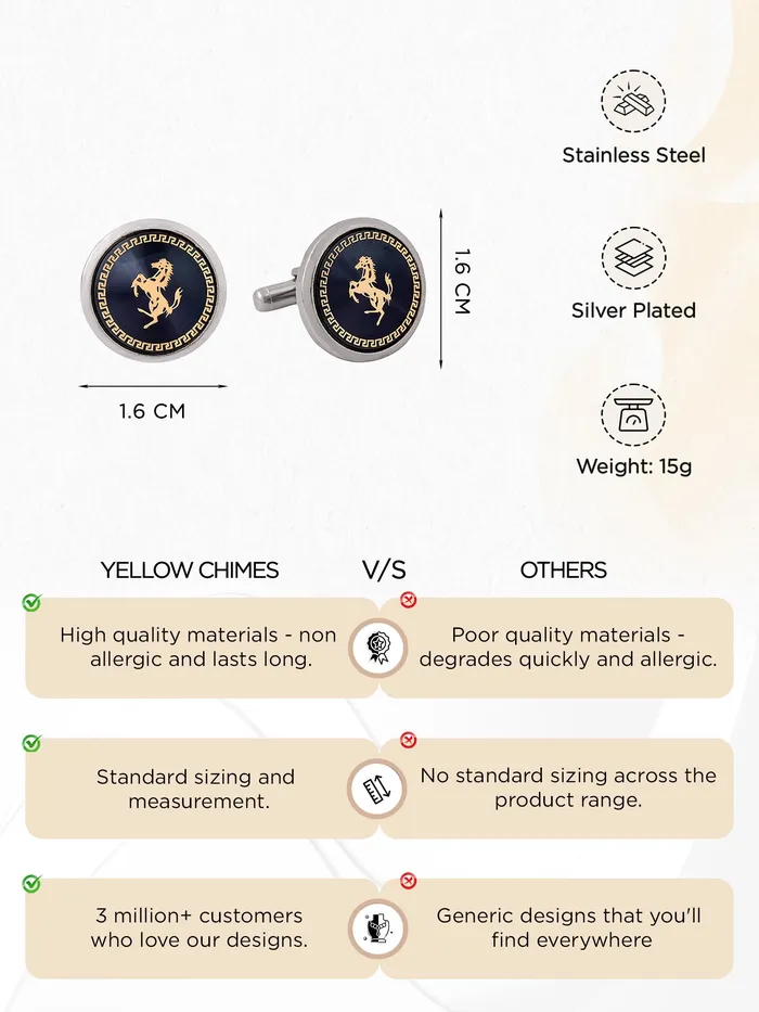 Yellow Chimes Cufflinks for Men and Boys Blue Cuff links Formal Stainless Steel Golden Running Horse Cufflink Birthday Gift for Men and Boys Anniversary Gift for Husband Yellow Chimes Necklaces