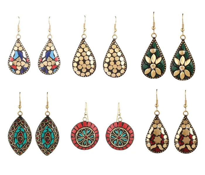 Yellow Chimes Danglers Earrings for Women Combo 6 Pairs Handmade Tibetan Traditional Multicolour Dangler Drop Earrings For Women and Girls Yellow Chimes Earrings Yellow Chimes Danglers Earrings for Women Combo 6 Pairs Handmade Tibetan Traditional Multicolour Dangler Drop Earrings For Women and Girls Yellow Chimes Earrings