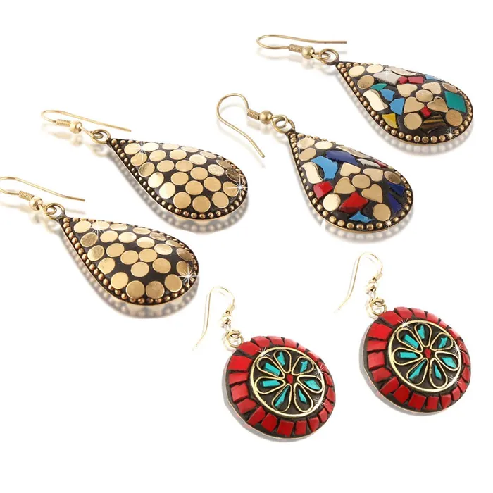 Yellow Chimes Danglers Earrings for Women Combo 6 Pairs Handmade Tibetan Traditional Multicolour Dangler Drop Earrings For Women and Girls Yellow Chimes Earrings