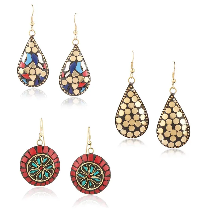 Yellow Chimes Danglers Earrings for Women Combo 6 Pairs Handmade Tibetan Traditional Multicolour Dangler Drop Earrings For Women and Girls Yellow Chimes Earrings