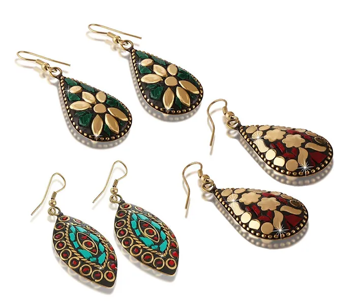 Yellow Chimes Danglers Earrings for Women Combo 6 Pairs Handmade Tibetan Traditional Multicolour Dangler Drop Earrings For Women and Girls Yellow Chimes Earrings