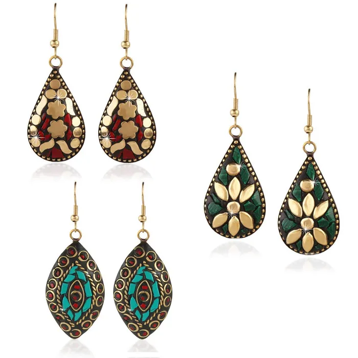 Yellow Chimes Danglers Earrings for Women Combo 6 Pairs Handmade Tibetan Traditional Multicolour Dangler Drop Earrings For Women and Girls Yellow Chimes Earrings