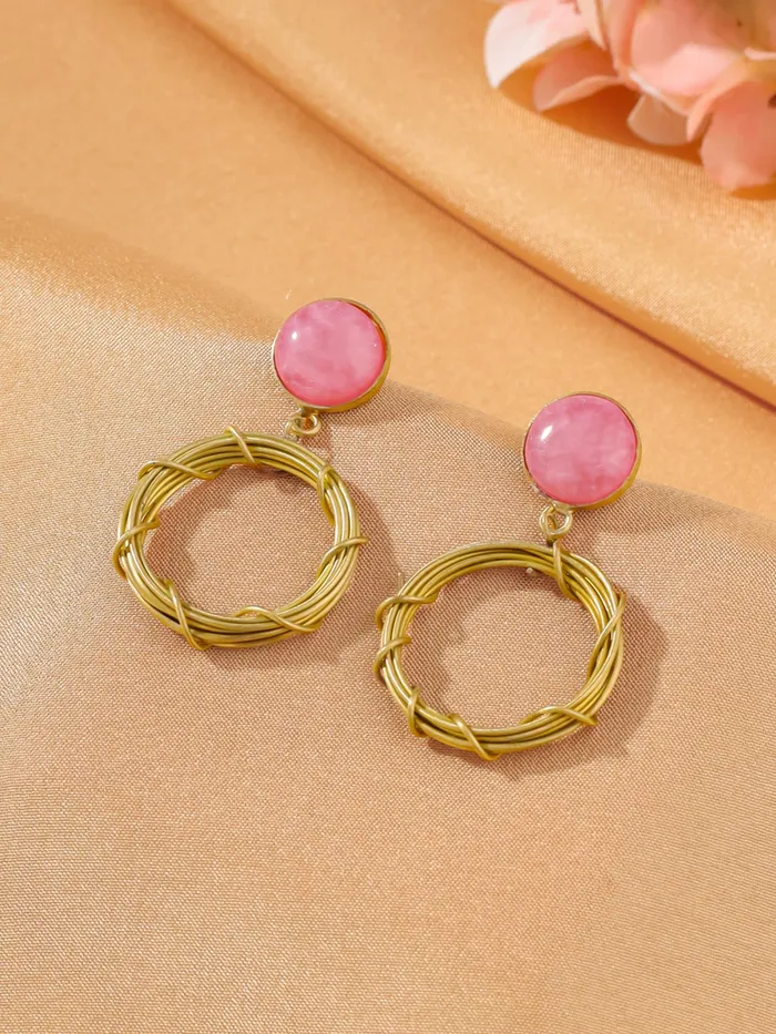 Yellow Chimes Drop Earrings For Women Fashion Golden Women Earrings Pink Stone Gold Plated Circle Drop Earrings For Girls Birthday Gift for Girls Anniversary Gift for Women Yellow Chimes Earrings