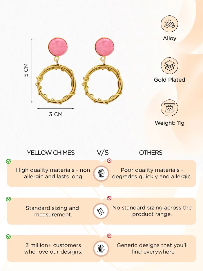 Yellow Chimes Drop Earrings For Women Fashion Golden Women Earrings Pink Stone Gold Plated Circle Drop Earrings For Girls Birthday Gift for Girls Anniversary Gift for Women Yellow Chimes Earrings
