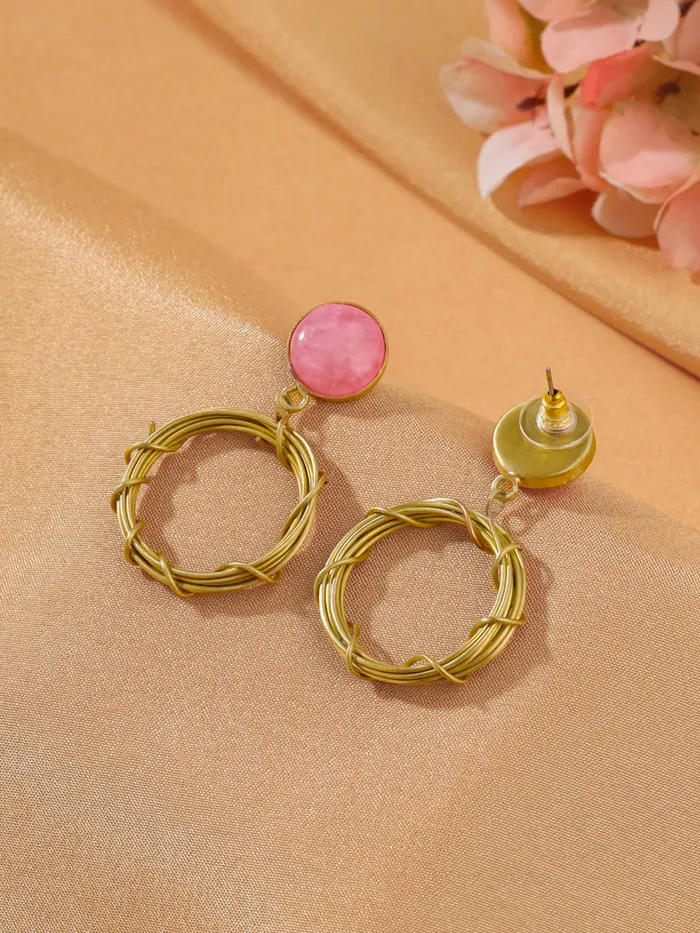 Yellow Chimes Drop Earrings For Women Fashion Golden Women Earrings Pink Stone Gold Plated Circle Drop Earrings For Girls Birthday Gift for Girls Anniversary Gift for Women Yellow Chimes Earrings