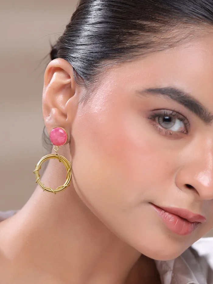 Yellow Chimes Drop Earrings For Women Fashion Golden Women Earrings Pink Stone Gold Plated Circle Drop Earrings For Girls Birthday Gift for Girls Anniversary Gift for Women Yellow Chimes Earrings