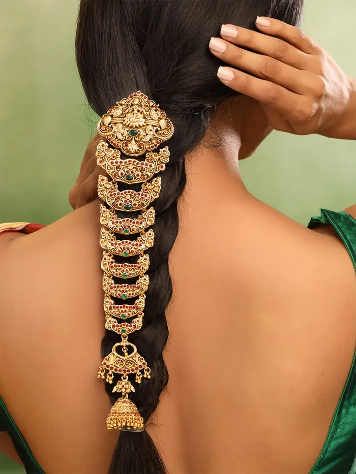 Yellow Chimes Earrings Bridal Wedding Juda Pin Traditional Golden Jhooda 25cm Gold