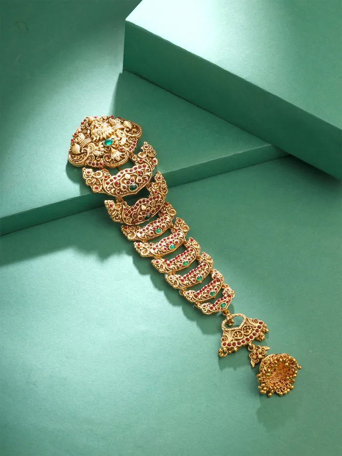 Yellow Chimes Earrings Bridal Wedding Juda Pin Traditional Golden Jhooda 25cm Gold