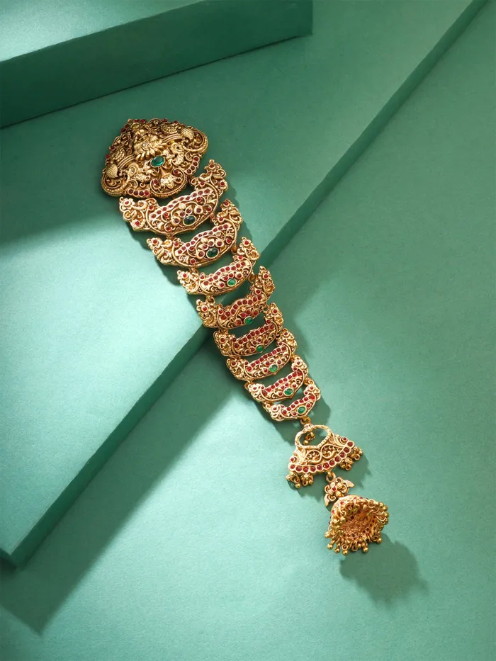 Yellow Chimes Earrings Bridal Wedding Juda Pin Traditional Golden Jhooda 25cm Gold