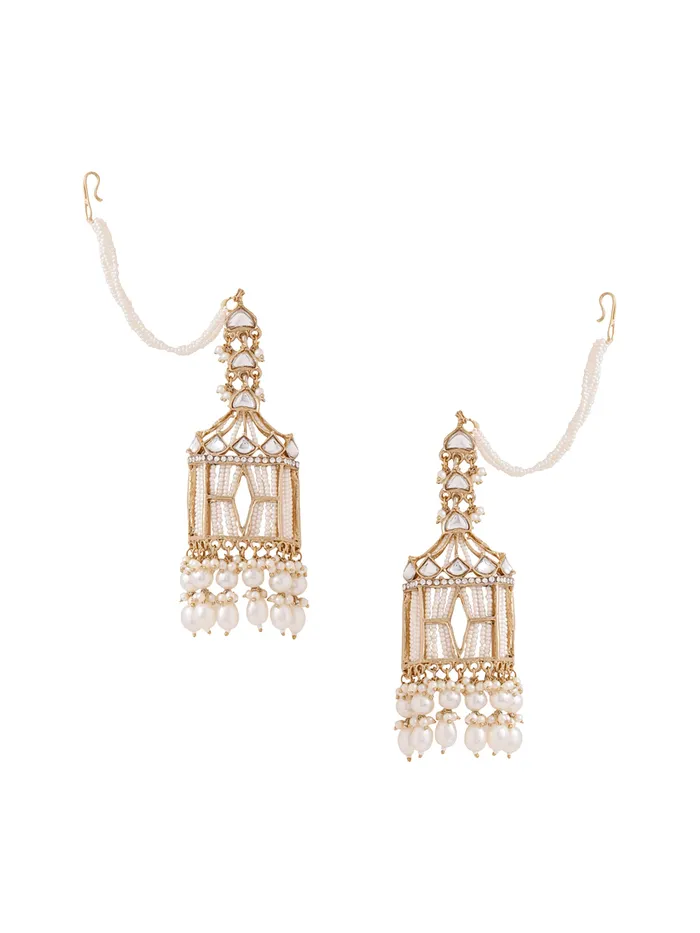 Yellow Chimes Earrings Combo Gold Plated Kundan Danglers with Ear Chain for Women Elegant Design 10CM Length GoldWhite Yellow Chimes Earrings Combo Gold Plated Kundan Danglers with Ear Chain for Women Elegant Design 10CM Length GoldWhite